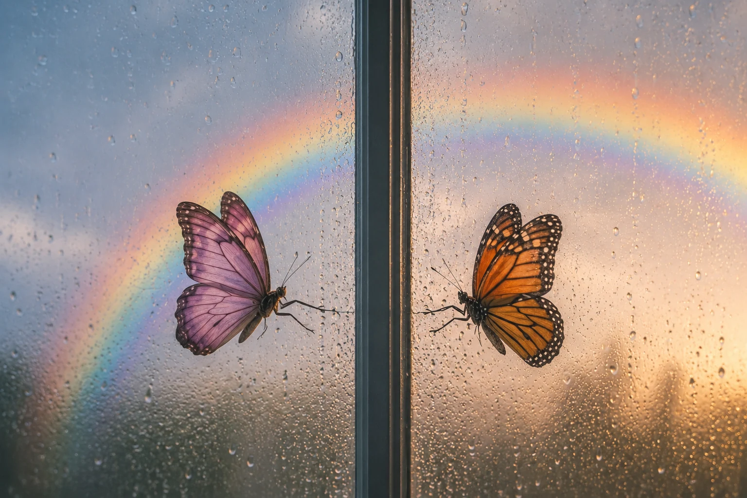 butterflies separated by glass