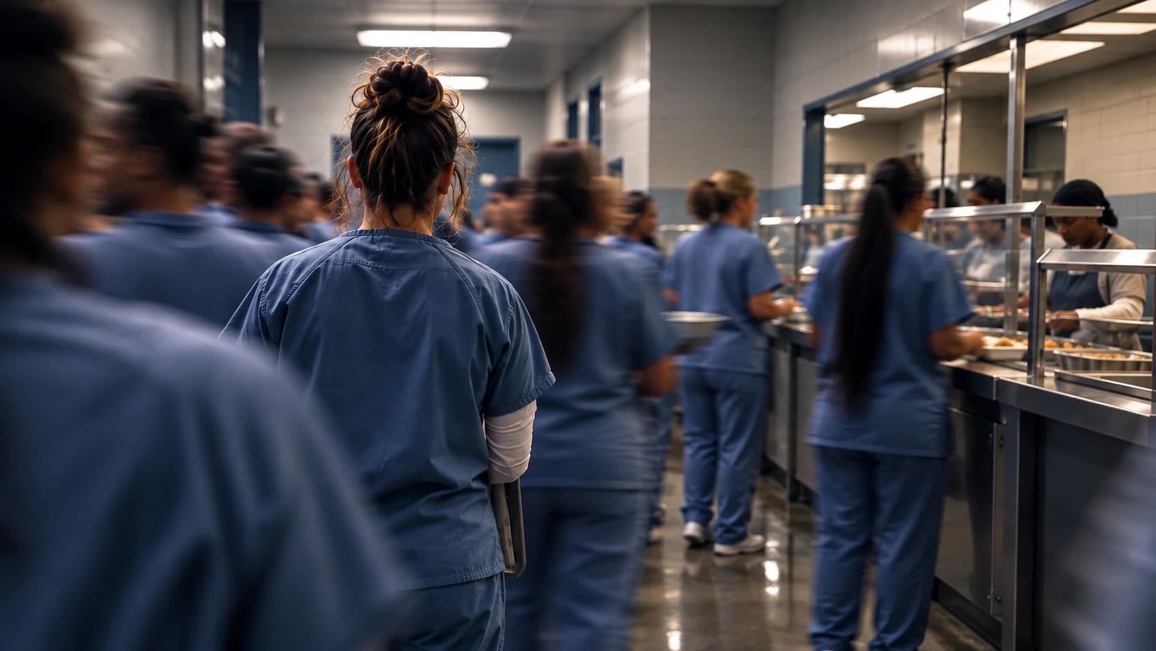 Women in a prison chow line
